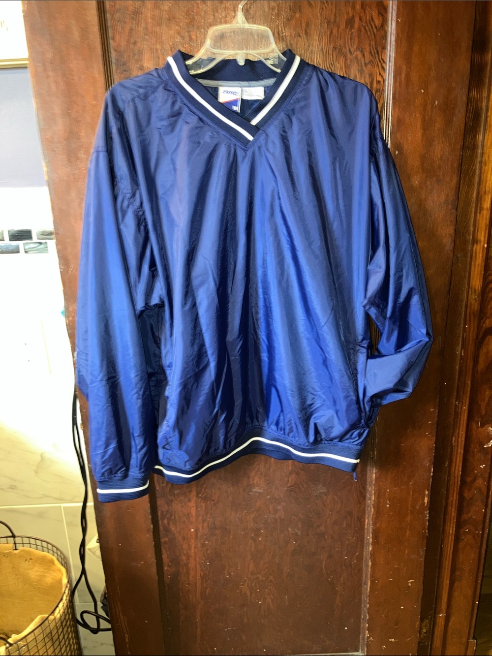 BIKE Pullover Windbreaker V Neck Size M Navy Nylon 80s/90s Jacket